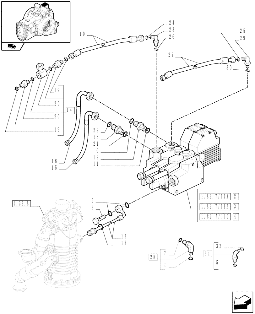 Схема запчастей Case IH PUMA 115 - (1.82.7/11) - ELECTRONIC MID MOUNTED VALVES (VAR.330560-330561-330562-332821-333821-334821-335821) (07) - HYDRAULIC SYSTEM
