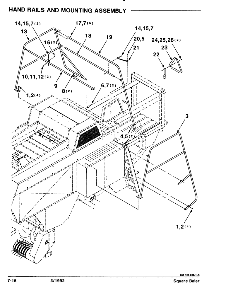Схема запчастей Case IH 8570 - (7-16) - HAND RAILS AND MOUNTING ASSEMBLY (12) - MAIN FRAME