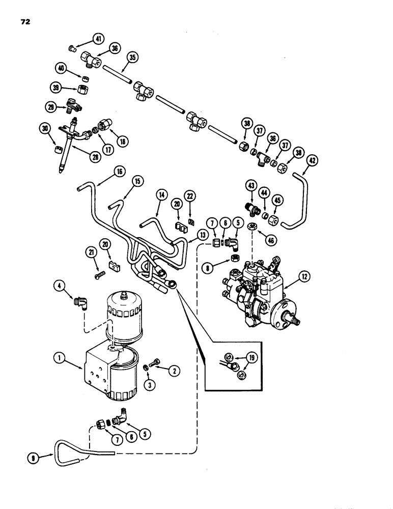 Схема запчастей Case IH 1835 - (072) - FUEL INJECTION AND FILTER SYSTEM, 188 DIESEL ENGINE (03) - FUEL SYSTEM