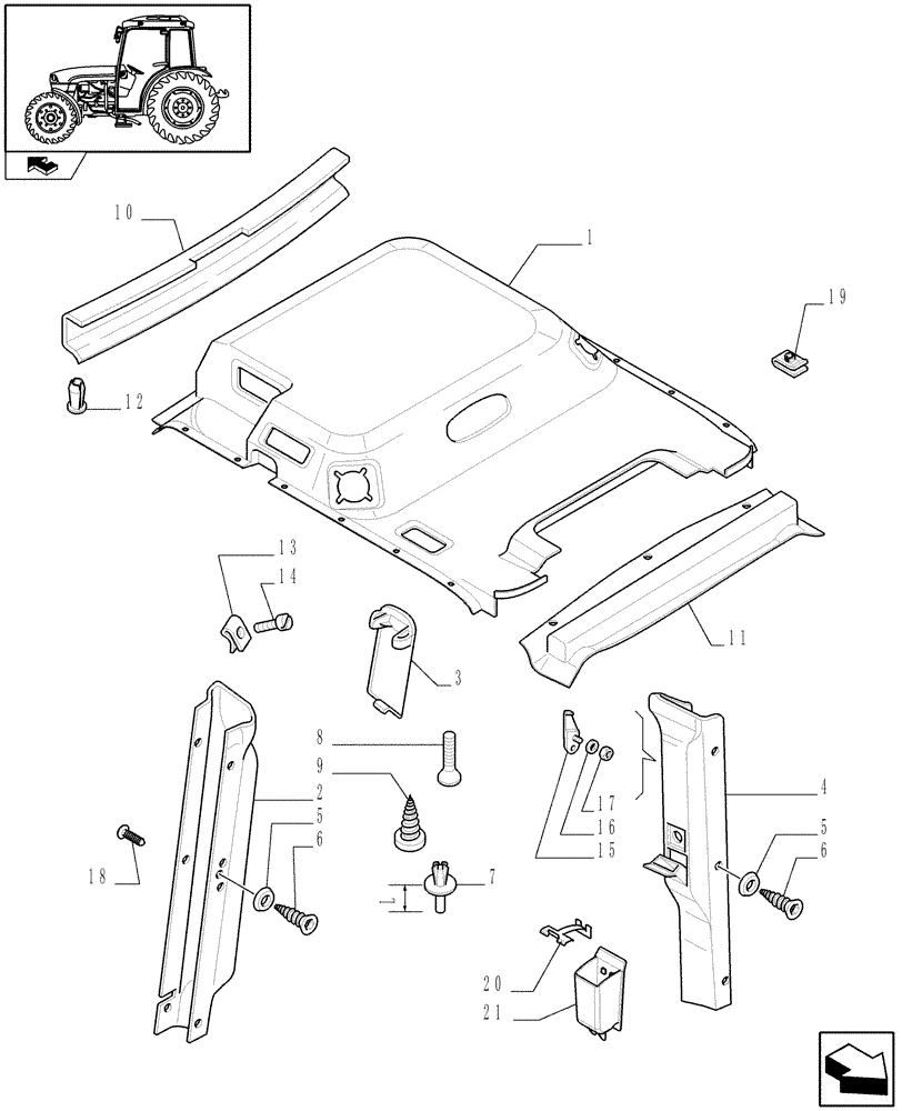 Схема запчастей Case IH FARMALL 95C - (1.92.88/01[03]) - COVERINGS - W/CAB (10) - OPERATORS PLATFORM/CAB