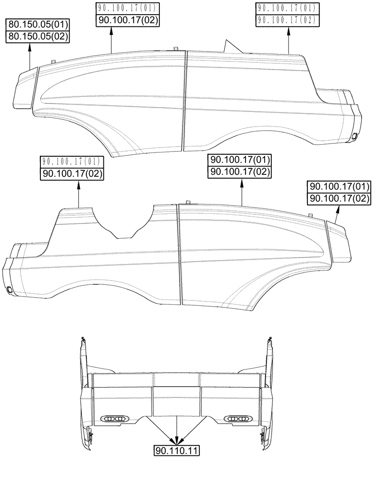 Схема запчастей Case IH 8010 - (00.000.90[03]) - PICTORIAL INDEX - BODY PANELS (00) - GENERAL & PICTORIAL INDEX