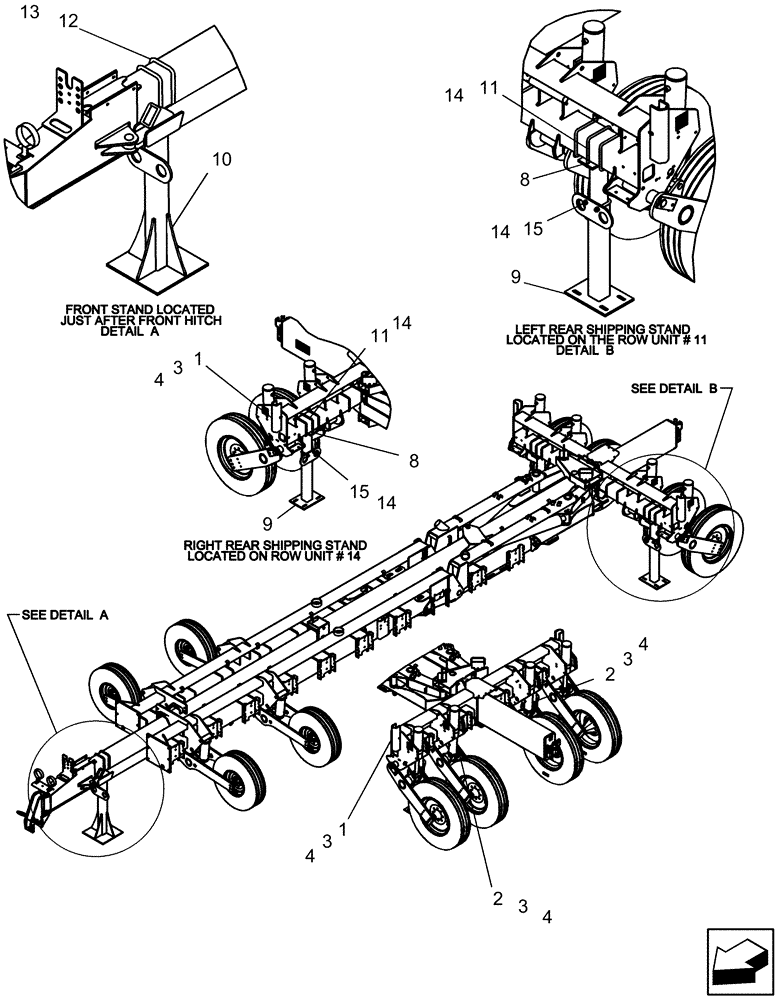 Схема запчастей Case IH 1250 - (05.400.01) - SHIPPING STANDS AND CYLINDER LOCKS - 24 ROW (05) - SERVICE & MAINTENANCE