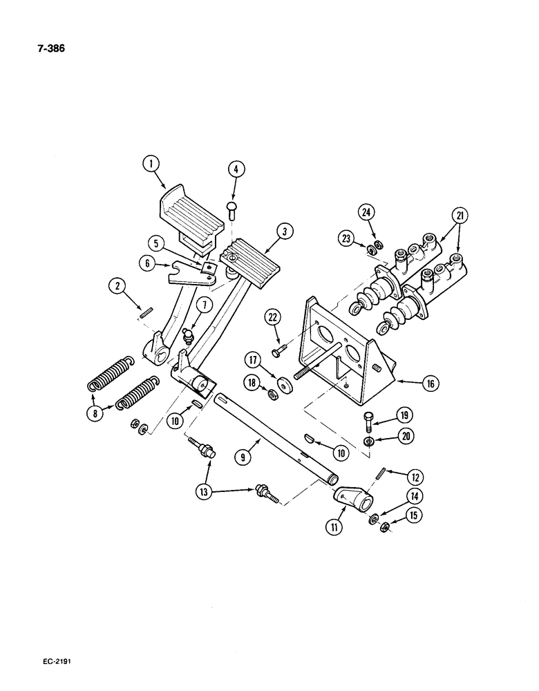 Схема запчастей Case IH 585 - (7-386) - BRAKE CYLINDER AND PEDALS, WITHOUT CAB (07) - BRAKES