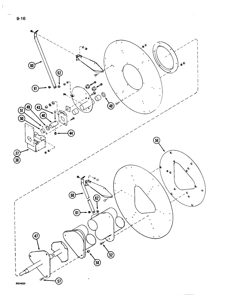 Схема запчастей Case IH 1010 - (9-016) - 6 BAT REEL, 52 INCH REEL WITH STEEL TINES, HART CARTER (58) - ATTACHMENTS/HEADERS