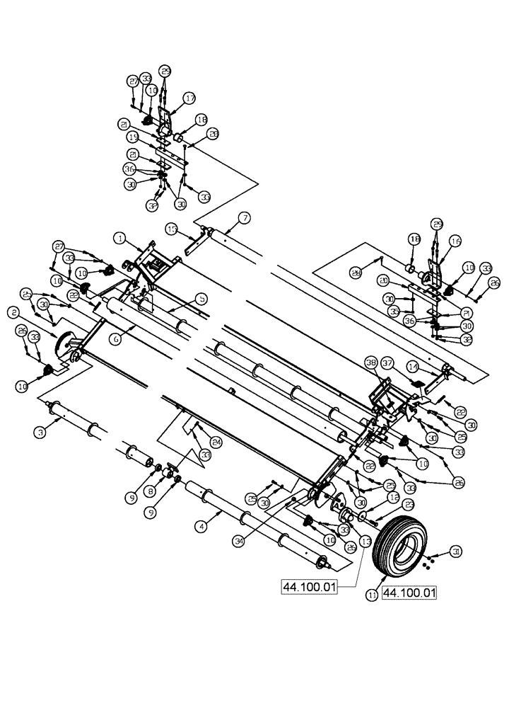 Схема запчастей Case IH 2016 - (60.220.09) - ROLLER, TIRE FRAME ASSY, SWATHMASTER (60) - PRODUCT FEEDING