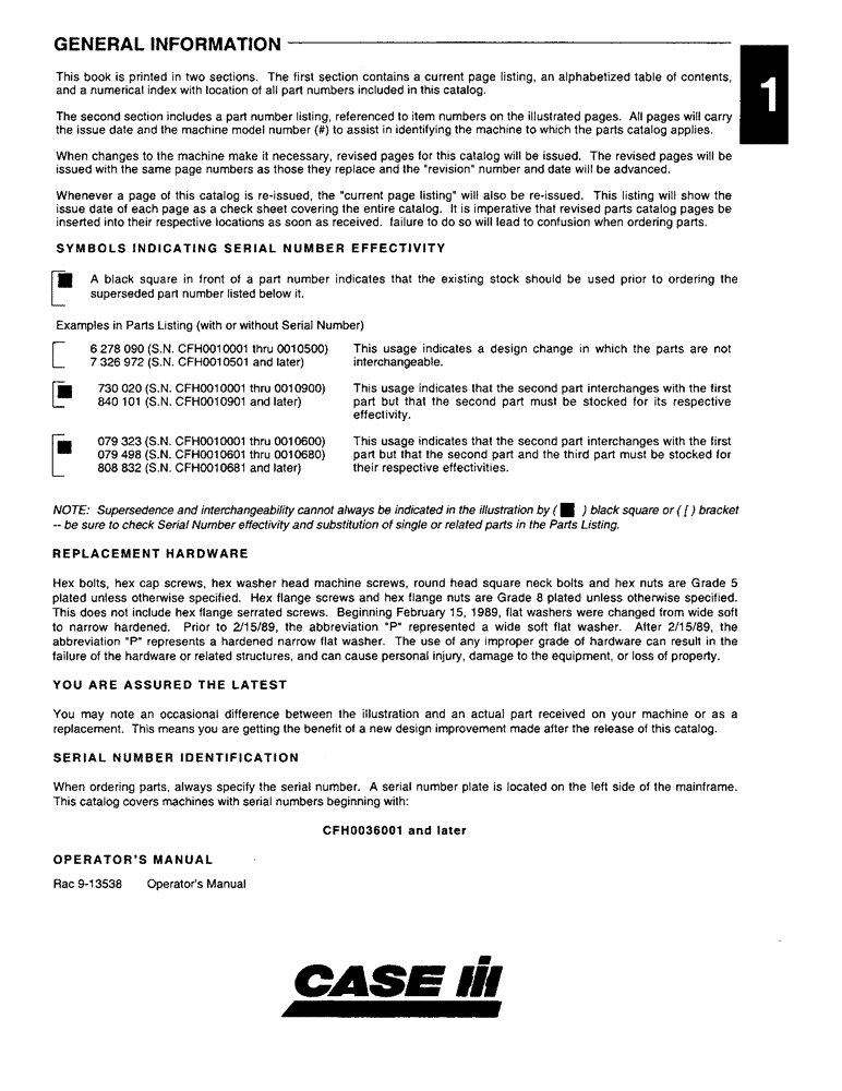 Схема запчастей Case IH 8610 - (1-1) - GENERAL INFORMATION (00) - GENERAL & PICTORIAL INDEX