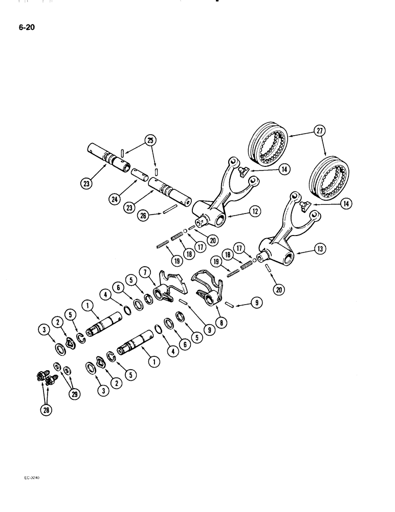 Схема запчастей Case IH 2096 - (6-020) - POWER SHIFT TRANSMISSION, RANGE SHIFT MECHANISM (06) - POWER TRAIN