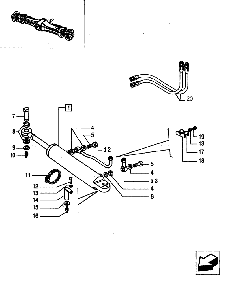 Схема запчастей Case IH JX75 - (1.40.0/12[02]) - FRONT AXLE - POWER STEERING CYLINDER AND PIPES (04) - FRONT AXLE & STEERING