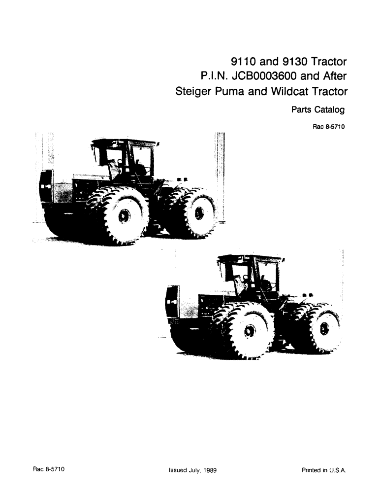 Схема запчастей Case IH 9130 - (1-01) - 9110 AND 9130 TRACTOR, P.I.N. JCB0003600 AND AFTER, STEIGER PUMA AND WILDCAT TRACTOR (00) - PICTORIAL INDEX