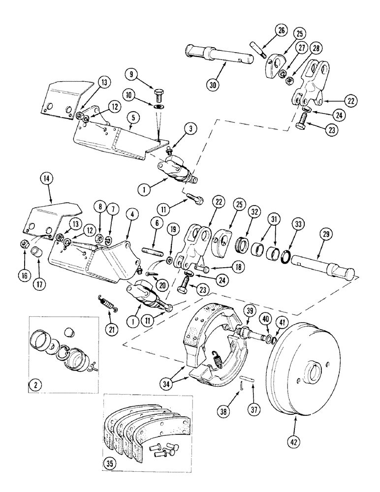 Схема запчастей Case IH 1394 - (7-290) - SLAVE CYLINDERS AND BRAKE SHOES, TRACTORS WITH CAB (07) - BRAKES