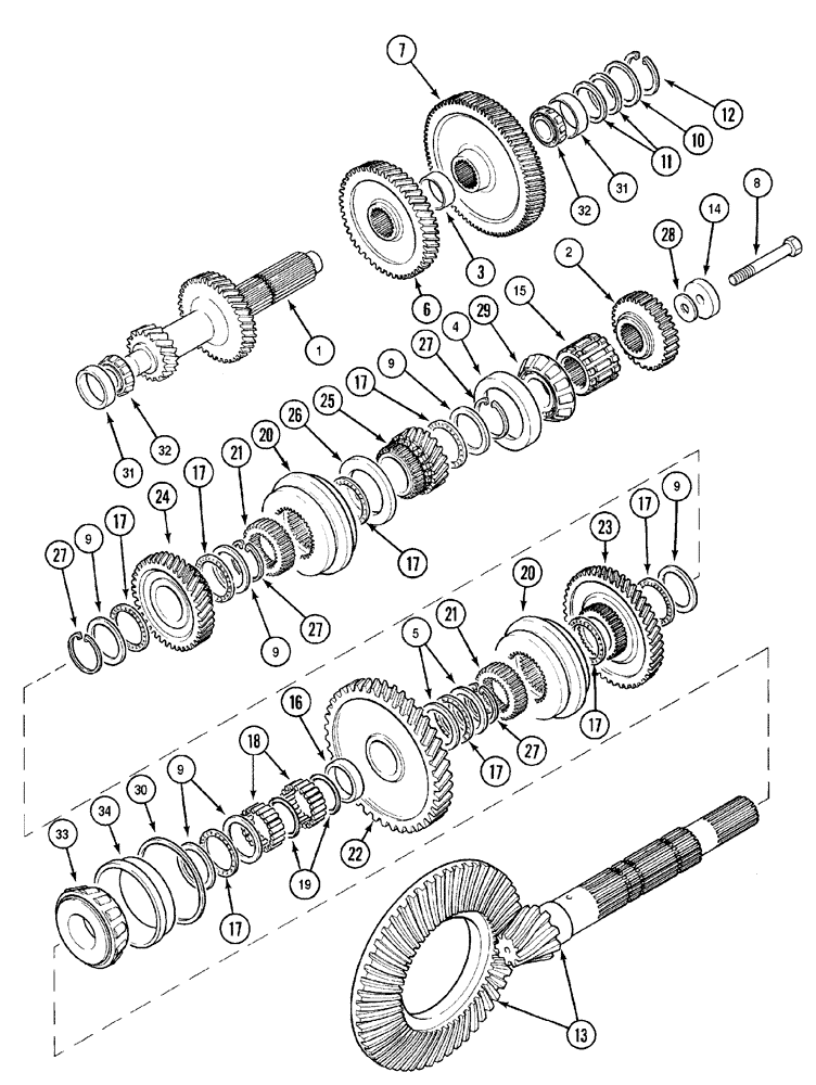 Схема запчастей Case IH MX90C - (06-08) - TRANSMISSION RANGE, SHAFT AND GEARS (06) - POWER TRAIN