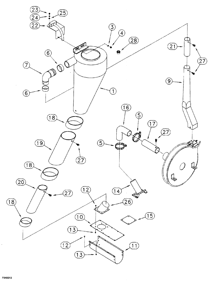Схема запчастей Case IH 1260 - (9B-030) - HAMMERMILL DUST COLLECTOR (12) - CHASSIS
