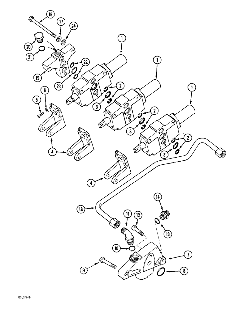 Схема запчастей Case IH 3230 - (8-024) - REMOTE AUXILIARY VALVES, 1ST, 2ND, OR 3RD BANK MOUNTING (WITHOUT CAB) (08) - HYDRAULICS