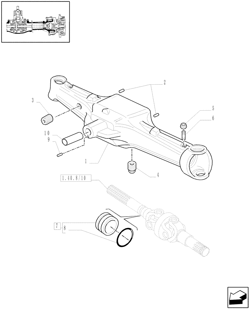 Схема запчастей Case IH JX1075C - (1.40.8/01) - (VAR.030-031) FRONT HPL W/PTO & BRAKES - FRONT AXLE W/BRAKES (40KM/H) - BOX (04) - FRONT AXLE & STEERING