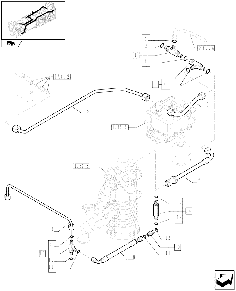 Схема запчастей Case IH PUMA 125 - (1.29.7[01]) - TRANSMISSION LUBRICATION SYSTEM - PIPES - C5876 (03) - TRANSMISSION