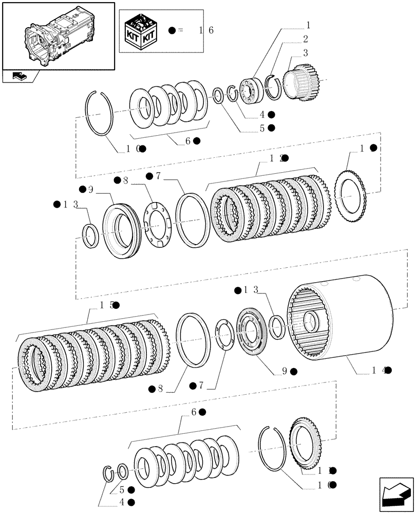 Схема запчастей Case IH PUMA 115 - (1.28.7/02[02]) - TRANSMISSION 19X6 (40/50 KM/H) SPS/FPS - CLUTCH ENGAGEMENT (VAR.331247-331291) (03) - TRANSMISSION