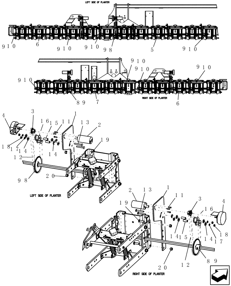 Схема запчастей Case IH 1200PT - (L.10.F[04]) - LAYOUT 12/23 ROW & 16/31 ROW SEED DRIVES L - Field Processing