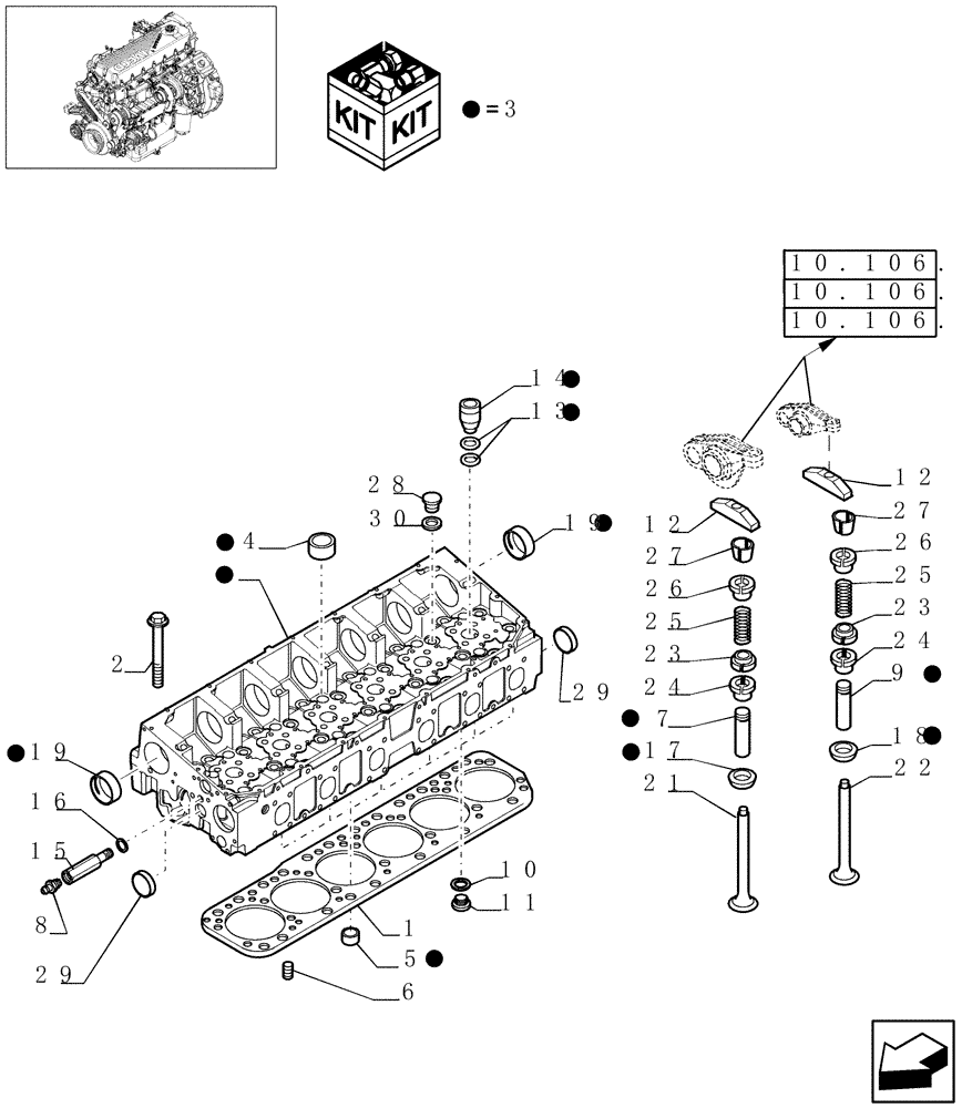 Схема запчастей Case IH 9010 - (10.101.02[01]) - CYLINDER HEAD & RELATED PARTS - 7010 (10) - ENGINE