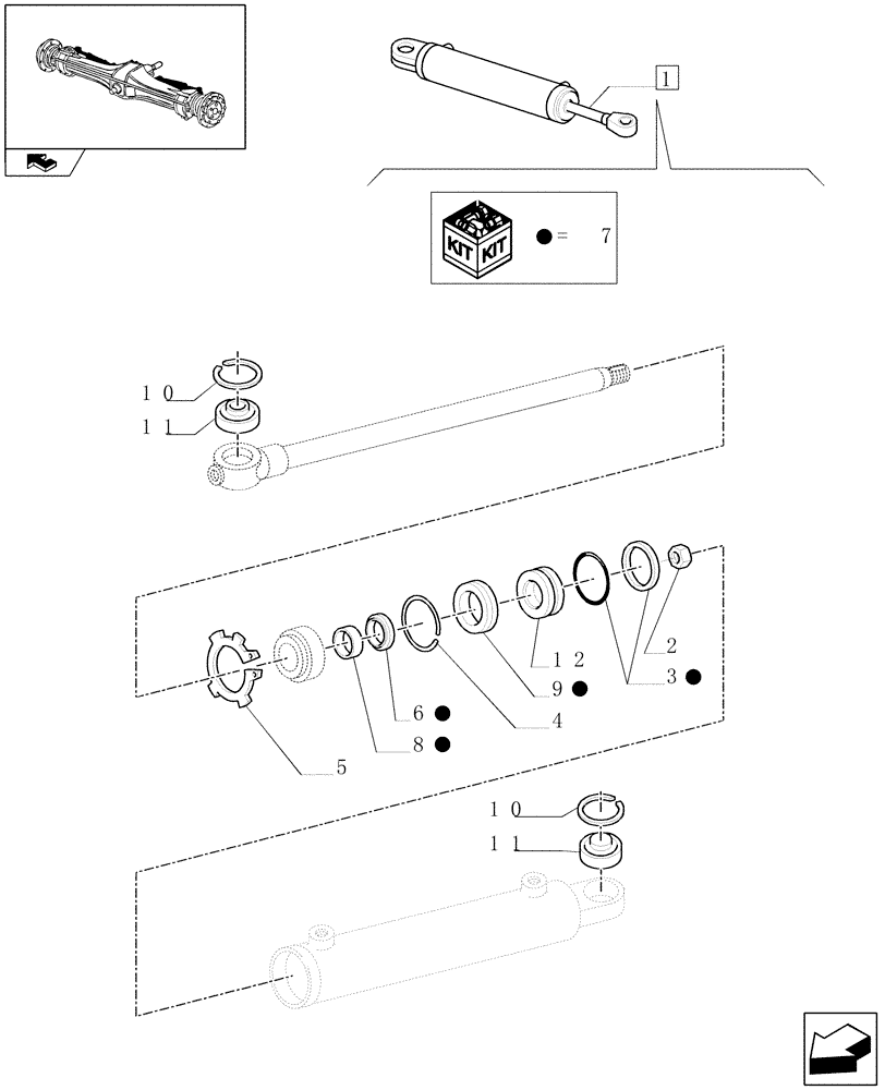 Схема запчастей Case IH FARMALL 95N - (1.41.0/ B) - 2WD FRONT AXLE - HYDRAULIC STEERING CYLINDER - BREAKDOWN (04) - FRONT AXLE & STEERING