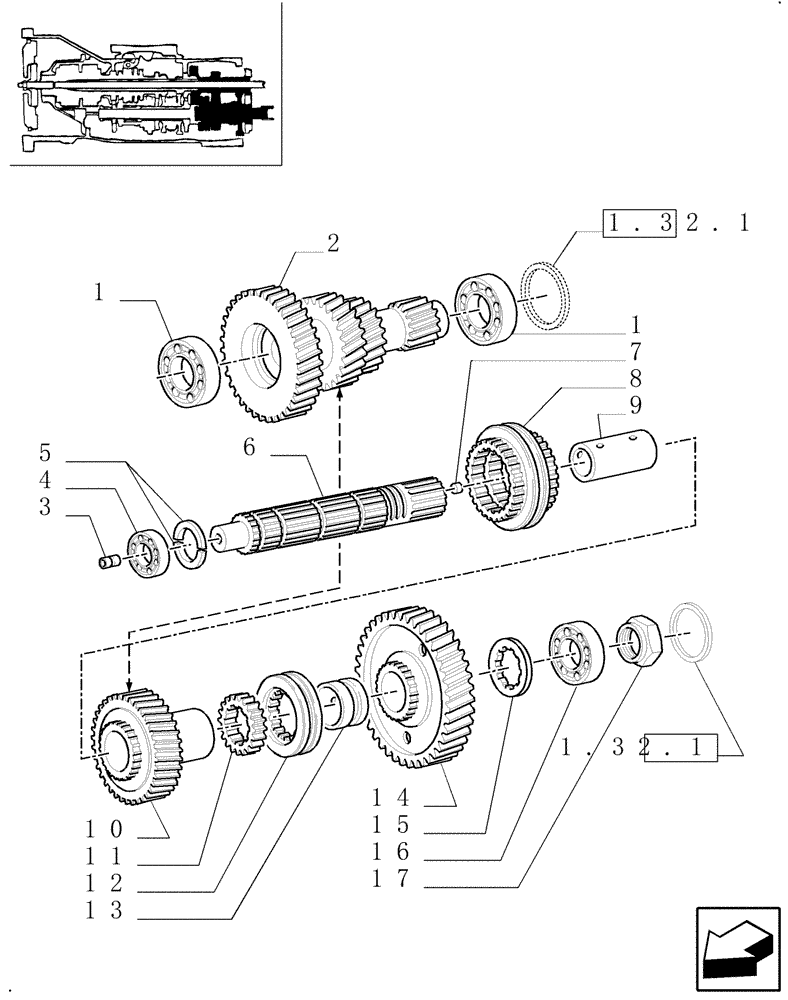 Схема запчастей Case IH MXM120 - (1.32.1/02) - (VAR.272) HI-LO 24X12 (SHUTTLE 40 KM/H) / CENTRAL REDUCTION GEARS (03) - TRANSMISSION