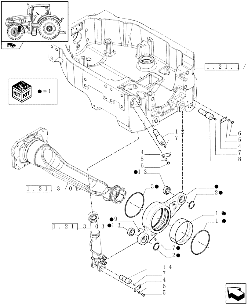Схема запчастей Case IH PUMA 140 - (1.21.3[02]) - SUSPENDED FRONT AXLE - CYLINDER SUSPENSION (VAR.330429-330430-330414-330427) (03) - TRANSMISSION