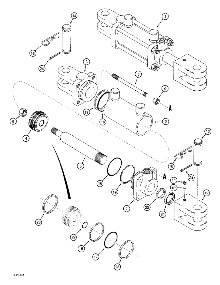 Схема запчастей Case IH 1640 - (08-06) - TILT CYLINDER, FOR 1600 COMBINES (08) - HYDRAULICS