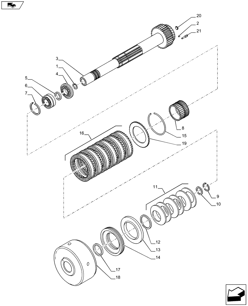 Схема запчастей Case IH PUMA 170 - (21.155.11[05]) - SPEED GEARS AND CLUTCHES - DRIVEN SHAFT AND "E" CLUTCH (21) - TRANSMISSION