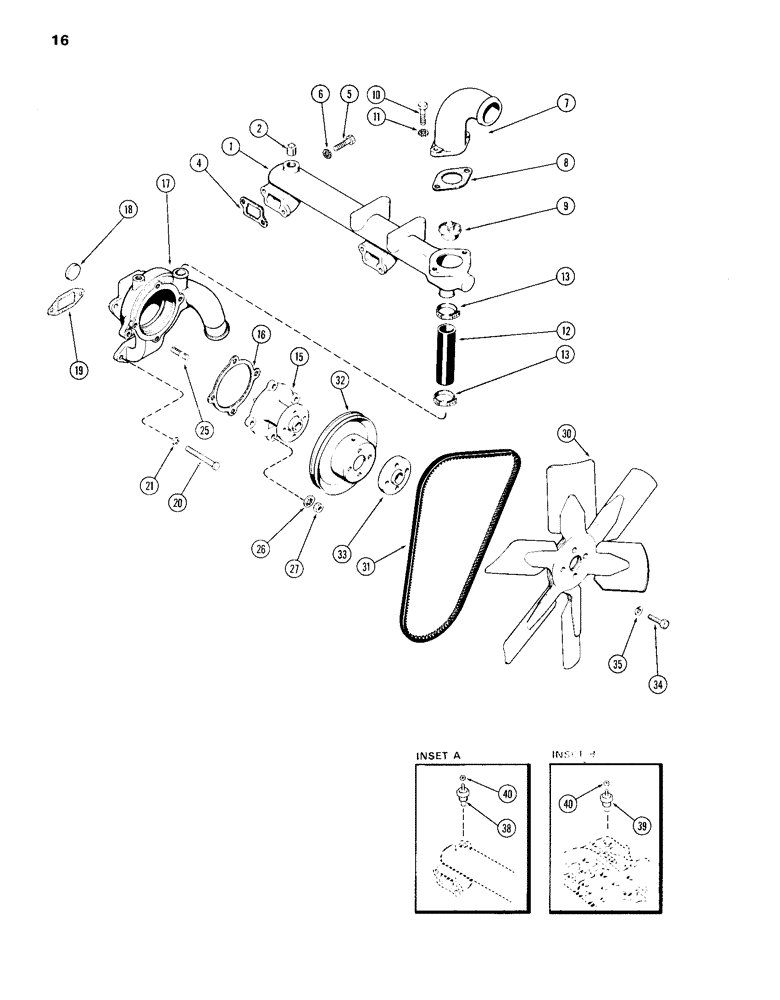 Схема запчастей Case IH 870 - (016) - WATER MANIFOLD AND THERMOSTAT, (336B) DIESEL ENGINE (02) - ENGINE