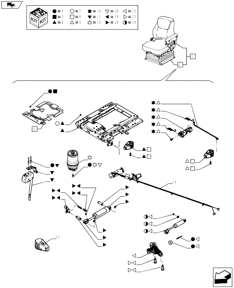 Схема запчастей Case IH PUMA 185 - (90.120.0201[03]) - DELUXE SEAT WITH REELING SEAT BELT - BREAKDOWN (VAR.720963) (90) - PLATFORM, CAB, BODYWORK AND DECALS