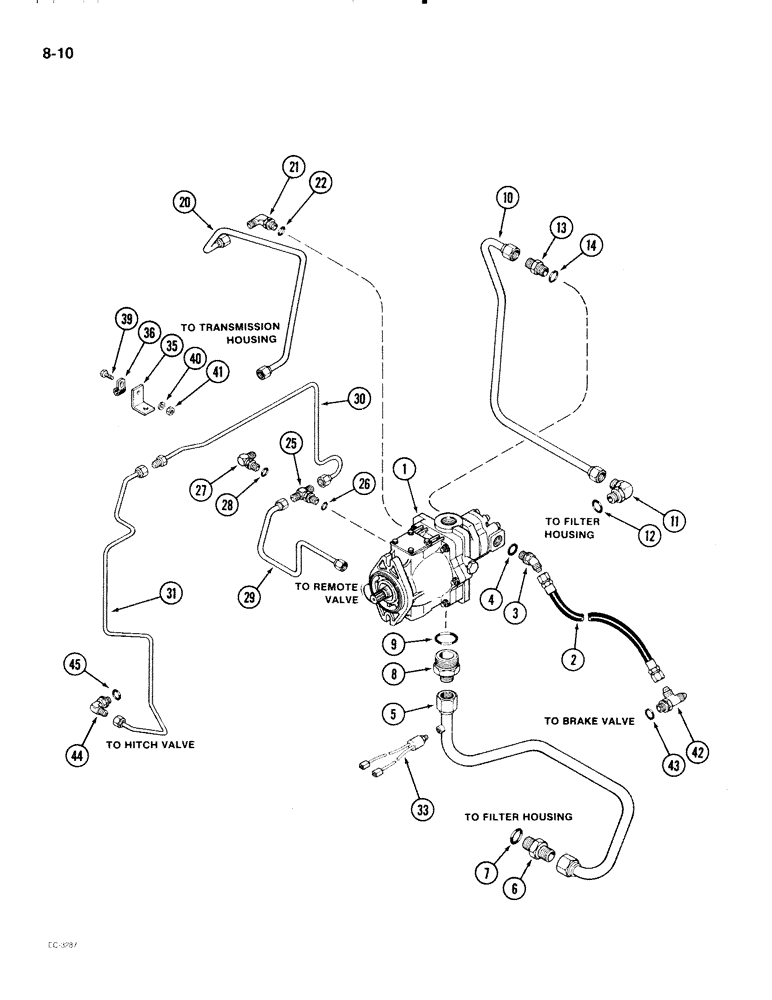 Схема запчастей Case IH 2096 - (8-010) - HYDRAULIC PUMP CIRCUIT (08) - HYDRAULICS