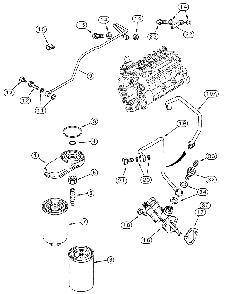 Схема запчастей Case IH 7240 - (3-024) - FUEL FILTER AND TRANSFER PUMP, 6T-830 AND 6TA-830 EMIS. CERT. ENGINE, PIN JJA0064978 AND AFTER (03) - FUEL SYSTEM
