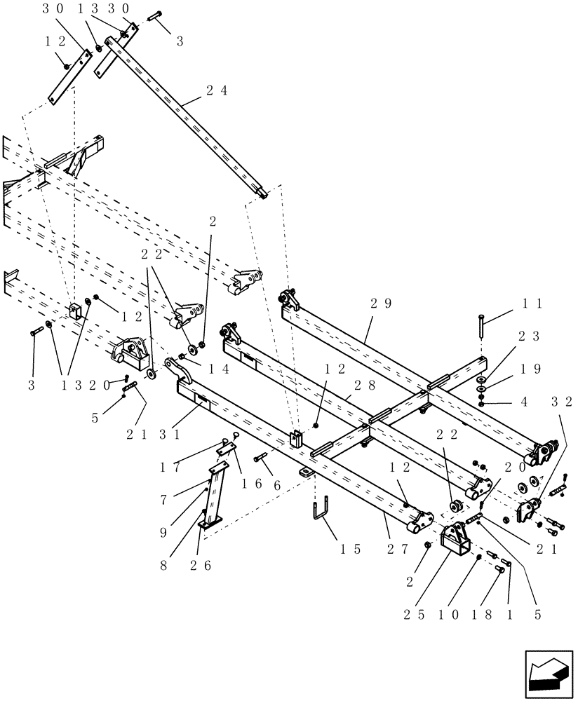 Схема запчастей Case IH ATX400 - (1.220.1) - 9 FIVE SECTION INNER WING (FRONT) - 45 MODEL SHOWN (12) - FRAME
