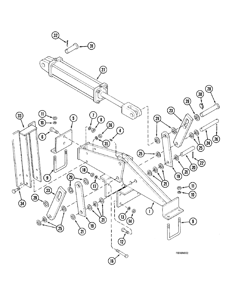 Схема запчастей Case IH 5800 - (9-38) - REAR WING LIFT HINGE AND CYLINDER MOUNTING, FLAT FOLD - (09) - CHASSIS/ATTACHMENTS