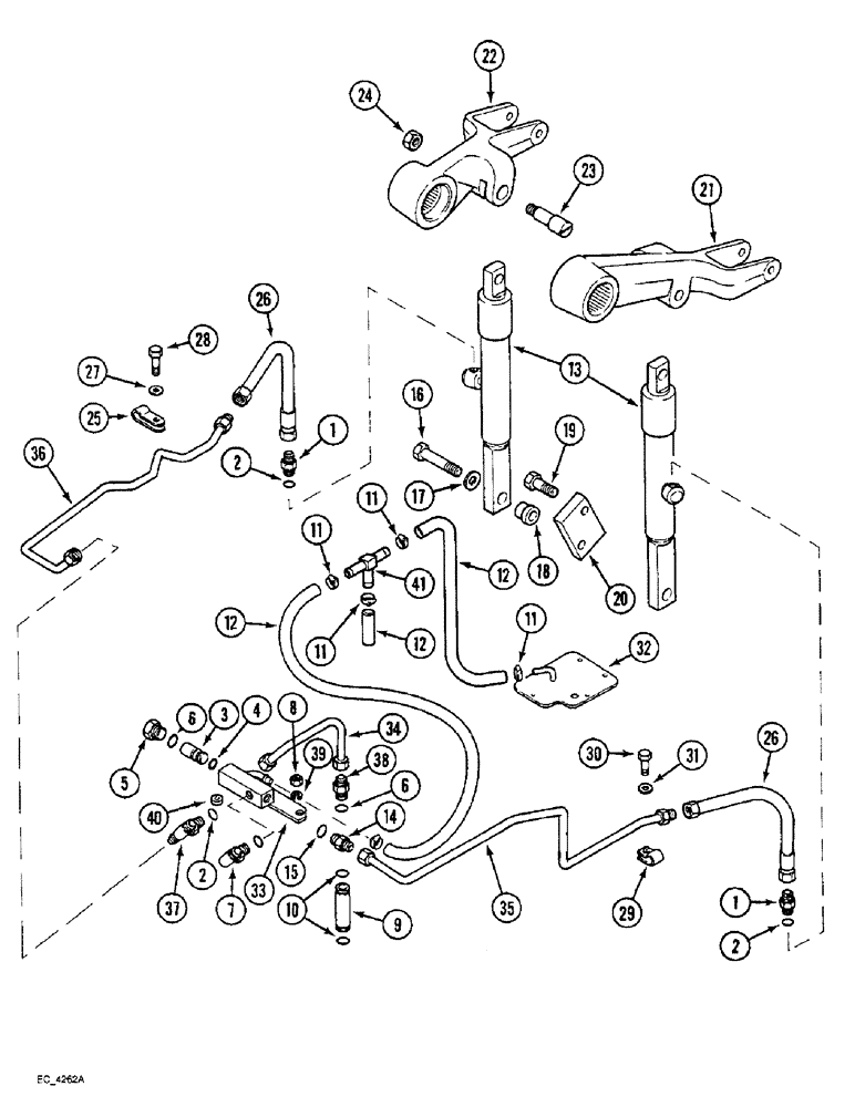 Схема запчастей Case IH 3230 - (8-062) - ASSISTOR RAM AND PIPES, TRACTOR WITH CAB (08) - HYDRAULICS