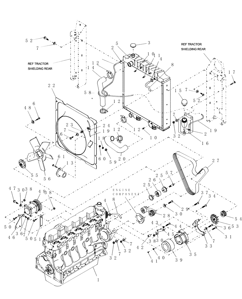 Схема запчастей Case IH WDX1701 - (059) - RADIATOR & FAN, ALTERNATOR & DRIVE (10) - ENGINE