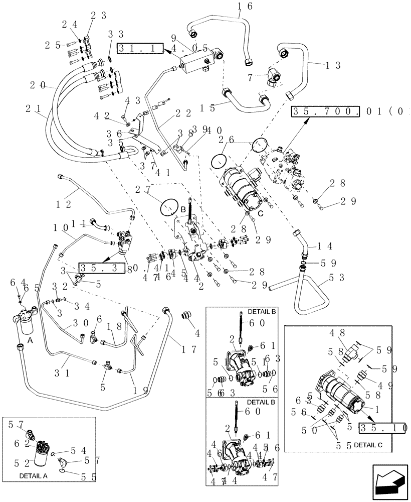Схема запчастей Case IH 9010 - (41.203.03[02]) - PTO 1, COMMON HYDRAULIC - PIN HAJ202001 & AFTER - 7010/8010 (41) - STEERING