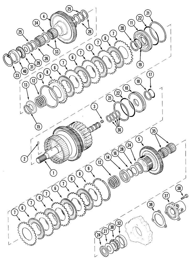 Схема запчастей Case IH 5120 - (6-012) - TRANSMISSION, SPEED GEARS, DROP SHAFT, POWER SHIFT (06) - POWER TRAIN