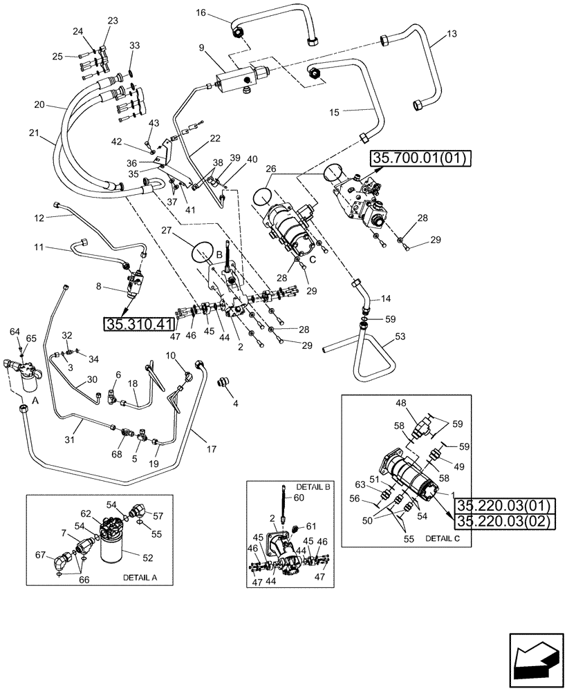 Схема запчастей Case IH 9230 - (41.203.01) - HYDRAULIC LINES, PTO 1 (41) - STEERING