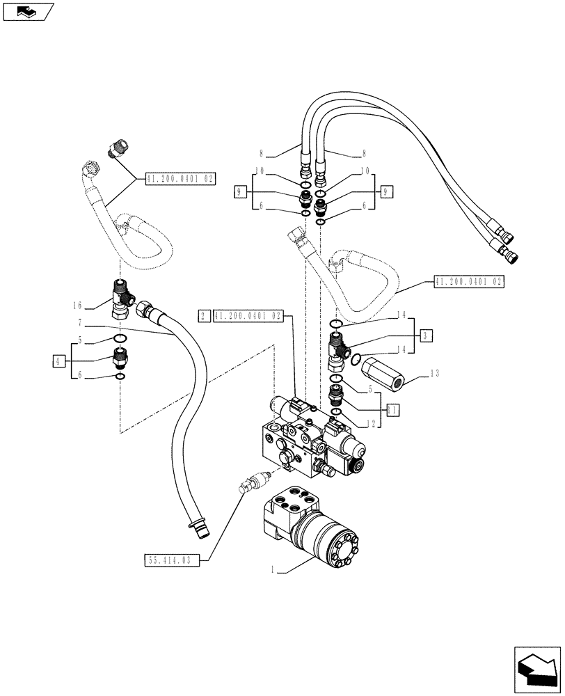 Схема запчастей Case IH PUMA 200 - (41.200.0401[01]) - AUTO GUIDANCE SYSTEM READY FOR BALER BAR MOUNTED SCREEN - VALVES AND PIPES (VAR.743330; VAR.743332 / 743609) (41) - STEERING
