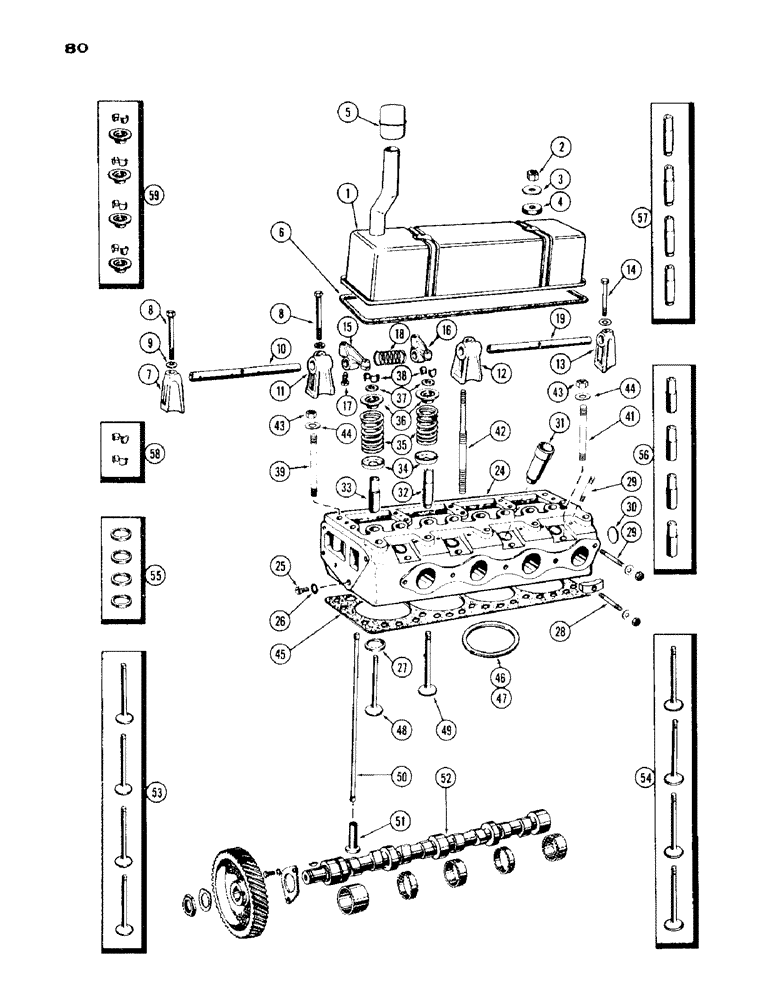 Схема запчастей Case IH 430 - (080) - CYLINDER HEAD ASSEMBLY, CASTING NO. A36876, 430 AND 530 SERIES,188 DIESEL ENGINE (02) - ENGINE