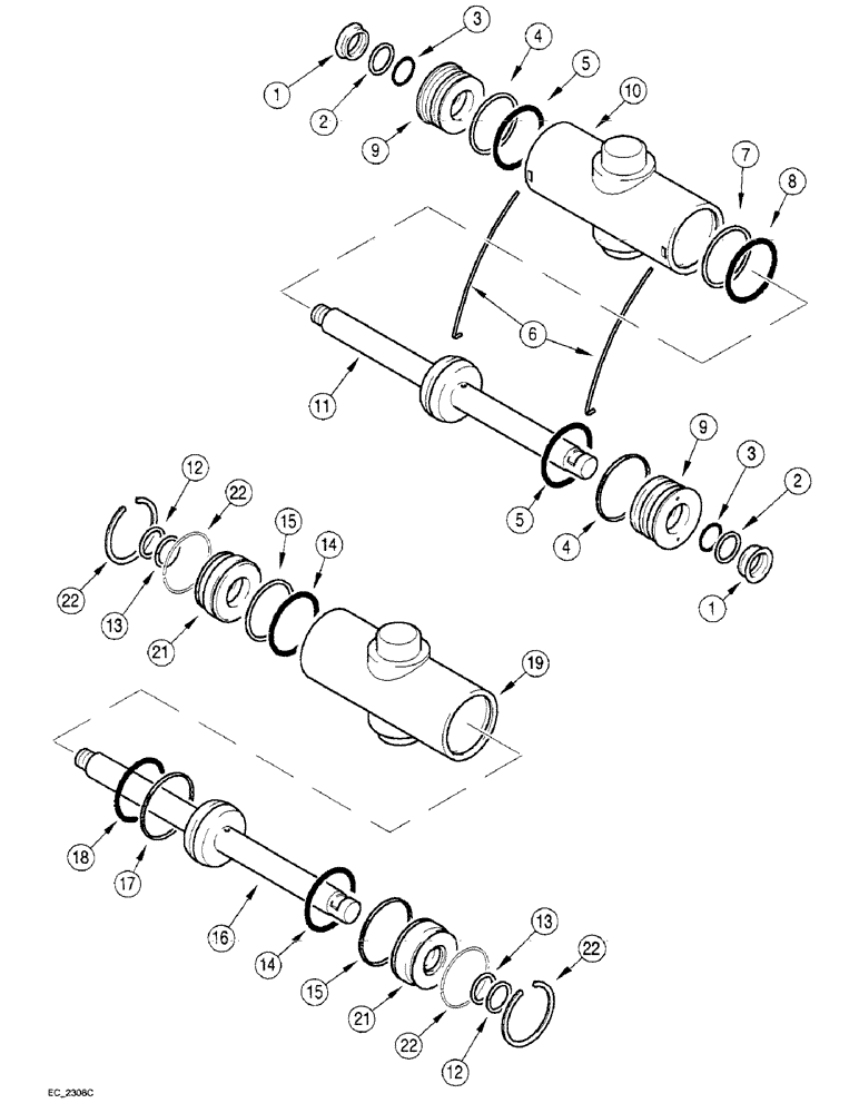 Схема запчастей Case IH 3230 - (5-024) - POWER STEERING CYLINDER, ADJUSTABLE FRONT AXLES, (-JJE0906095) (05) - STEERING