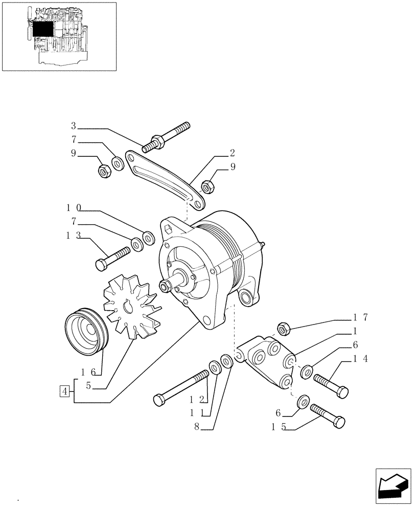 Схема запчастей Case IH JX1070C - (0.40.0) - ALTERNATOR MOUNTING (45A) (01) - ENGINE