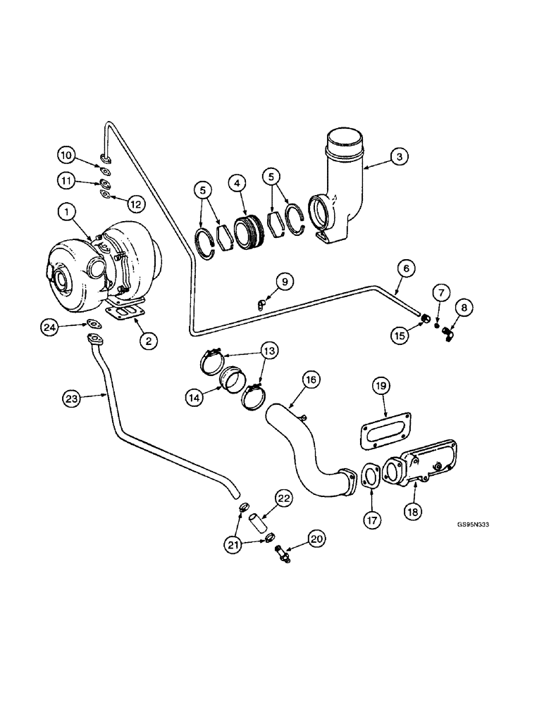Схема запчастей Case IH DT-361 - (8-72) - TURBOCHARGER AND CONNECTIONS, 1206 AND 21206 TRACTORS 