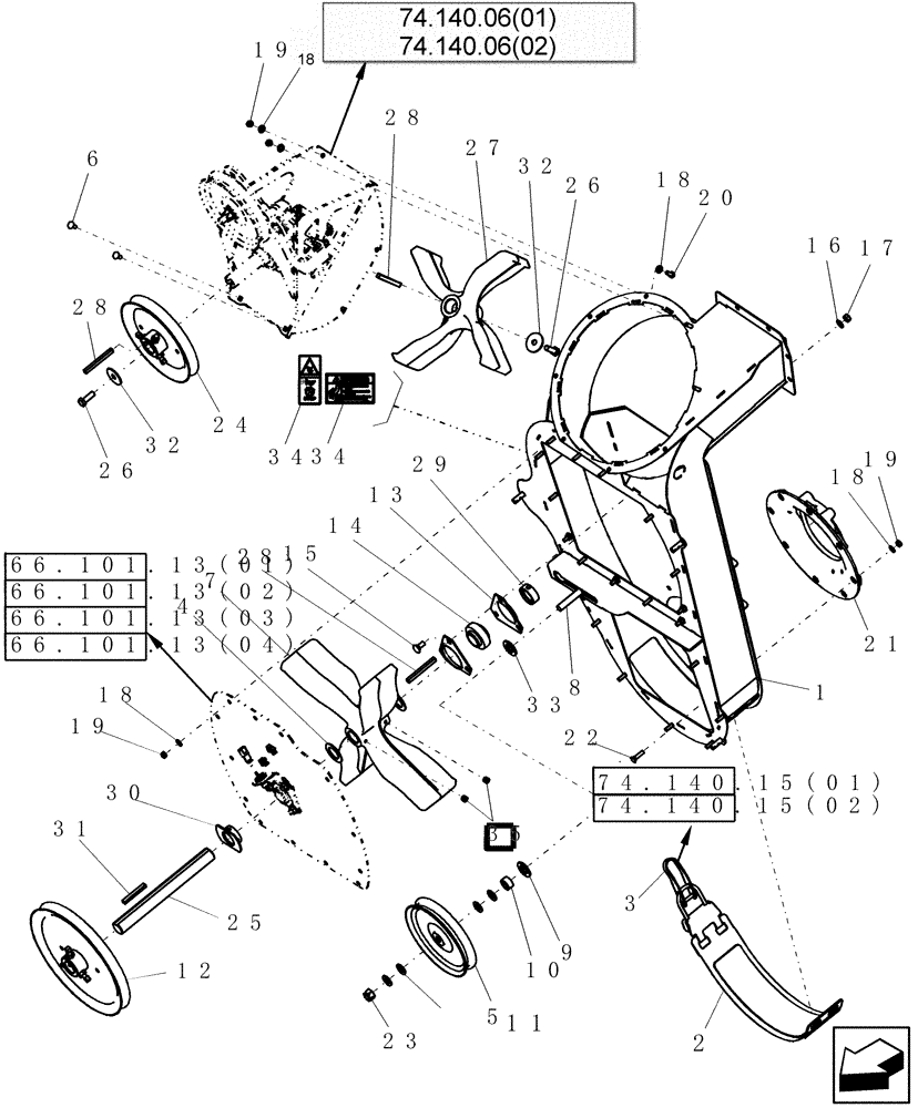 Схема запчастей Case IH 9010 - (74.140.05[03]) - TAILINGS PROCESSOR HOUSING ASSEMBLY - PRIOR TO 4/08 - 9010 (74) - CLEANING