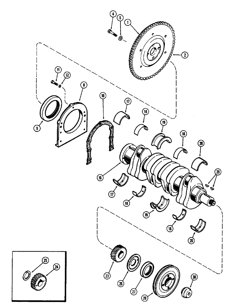 Схема запчастей Case IH 1700-SERIES - (042) - CRANKSHAFT AND FLYWHEEL, 188 DIESEL ENGINE (10) - ENGINE