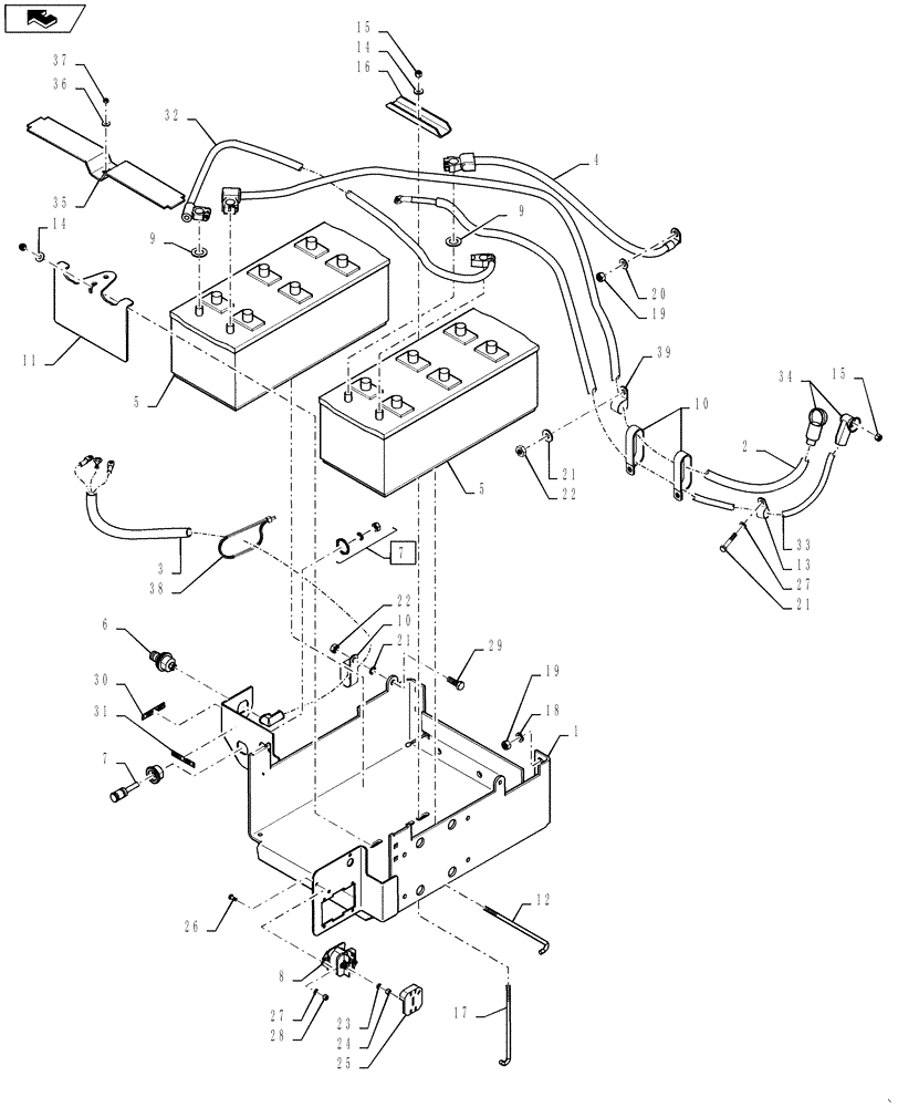 Схема запчастей Case IH STEIGER 350 - (55.302.02[02]) - BATTERY - TRAY & CABLES - NO DISCONNECT, NON- SUSPENDED CAB (55) - ELECTRICAL SYSTEMS