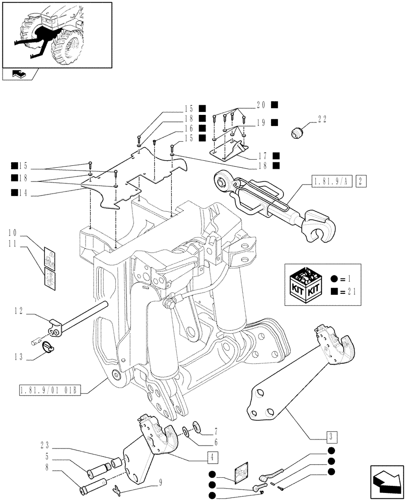 Схема запчастей Case IH PUMA 195 - (1.81.9/01[02A]) - (VAR.088) FRONT HPL LESS PTO, LESS AUX. COUPLERS - LINK AND ARMS - D6726 (07) - HYDRAULIC SYSTEM