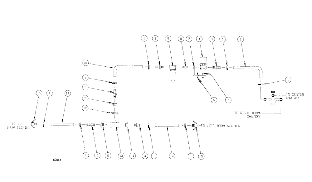 Схема запчастей Case IH SPX3185 - (09-022) - LIQUID PLUMBING - 75 3-BOOM SHUTOFF RAVEN/MID-TECH LH BOOM Liquid Plumbing