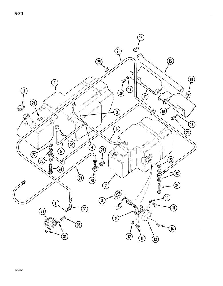Схема запчастей Case IH 895 - (3-20) - FUEL TANK AND FUEL LINES, TRACTOR WITH CAB (03) - FUEL SYSTEM