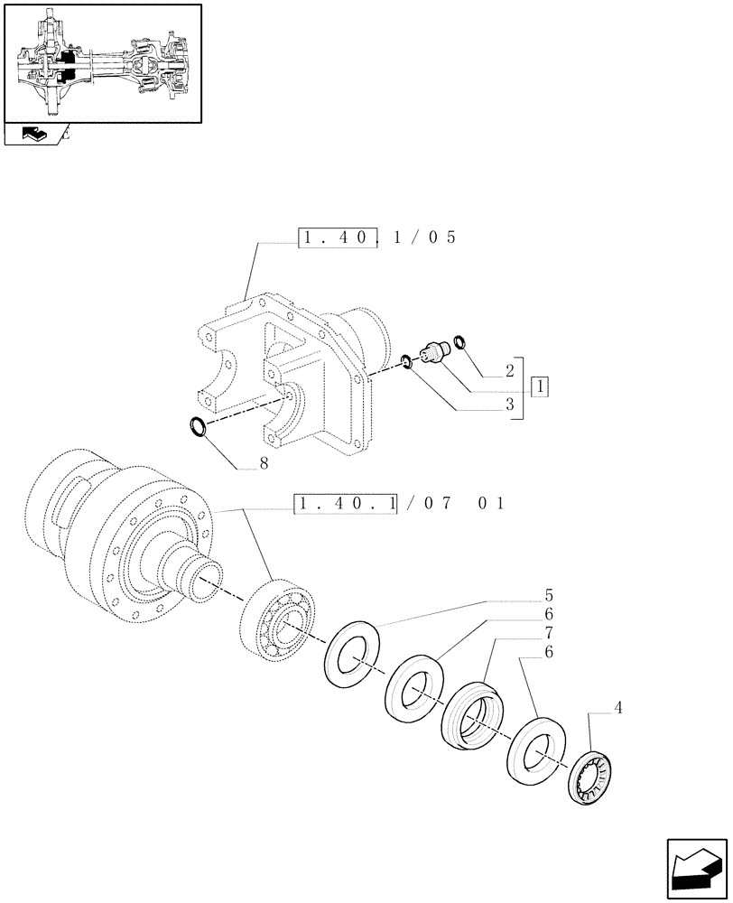 Схема запчастей Case IH PUMA 155 - (1.40.1/07[02]) - (CL.4) FRONT AXLE W/MULTI-PLATE DIFF. LOCK AND STEERING SENSOR - DIFFERENTIAL LOCKING (04) - FRONT AXLE & STEERING